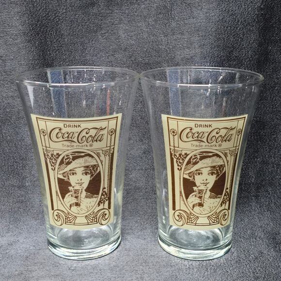 Vintage Coca Cola Victorian Lady 16 oz. Re-Creation Flair Glass Drinking Cups - Picture 11 of 11
